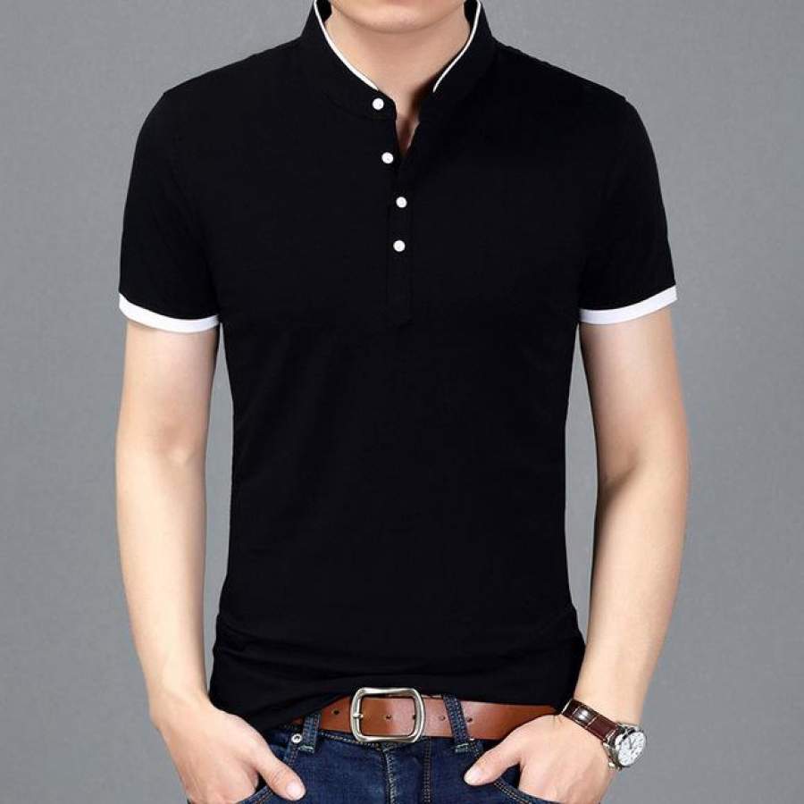 Summer Clothing T shirt Men Solid Color Slim Fit Short Sleeve T Shirt Men Collar Casual