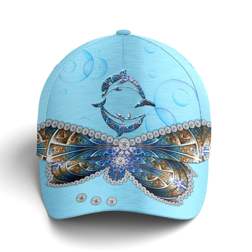 Dolphin Ocean Theme Jewel Print Style Baseball Cap Coolspod