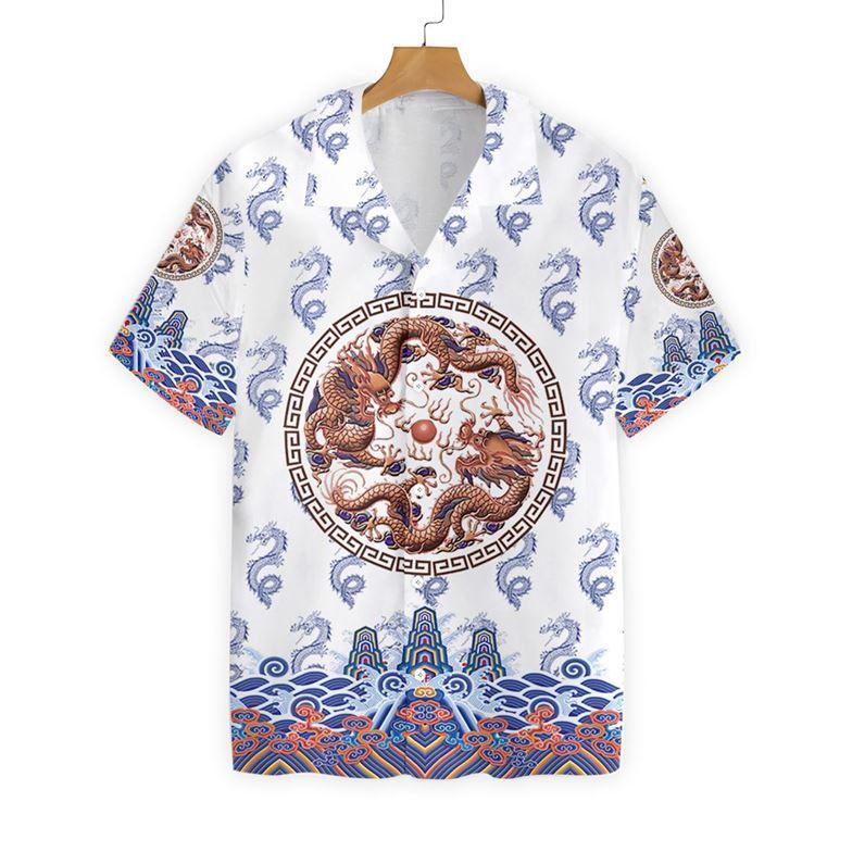 Chinoiserie Dragon White All Over Printed Hawaiian Shirt Ha66527