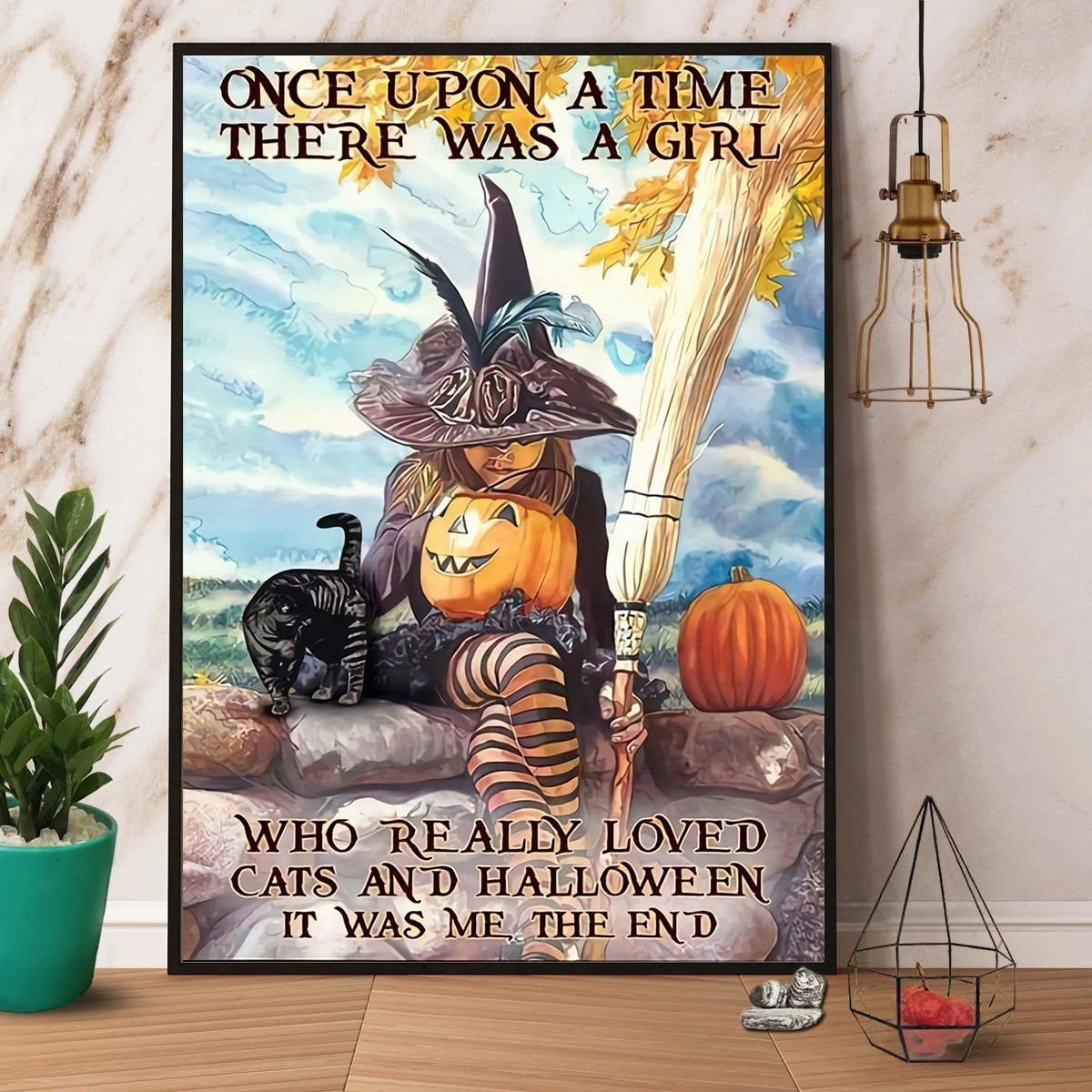 Witch There Was A Girl Loved Cats And Halloween Canvas Prints Poster Wall Art Decor