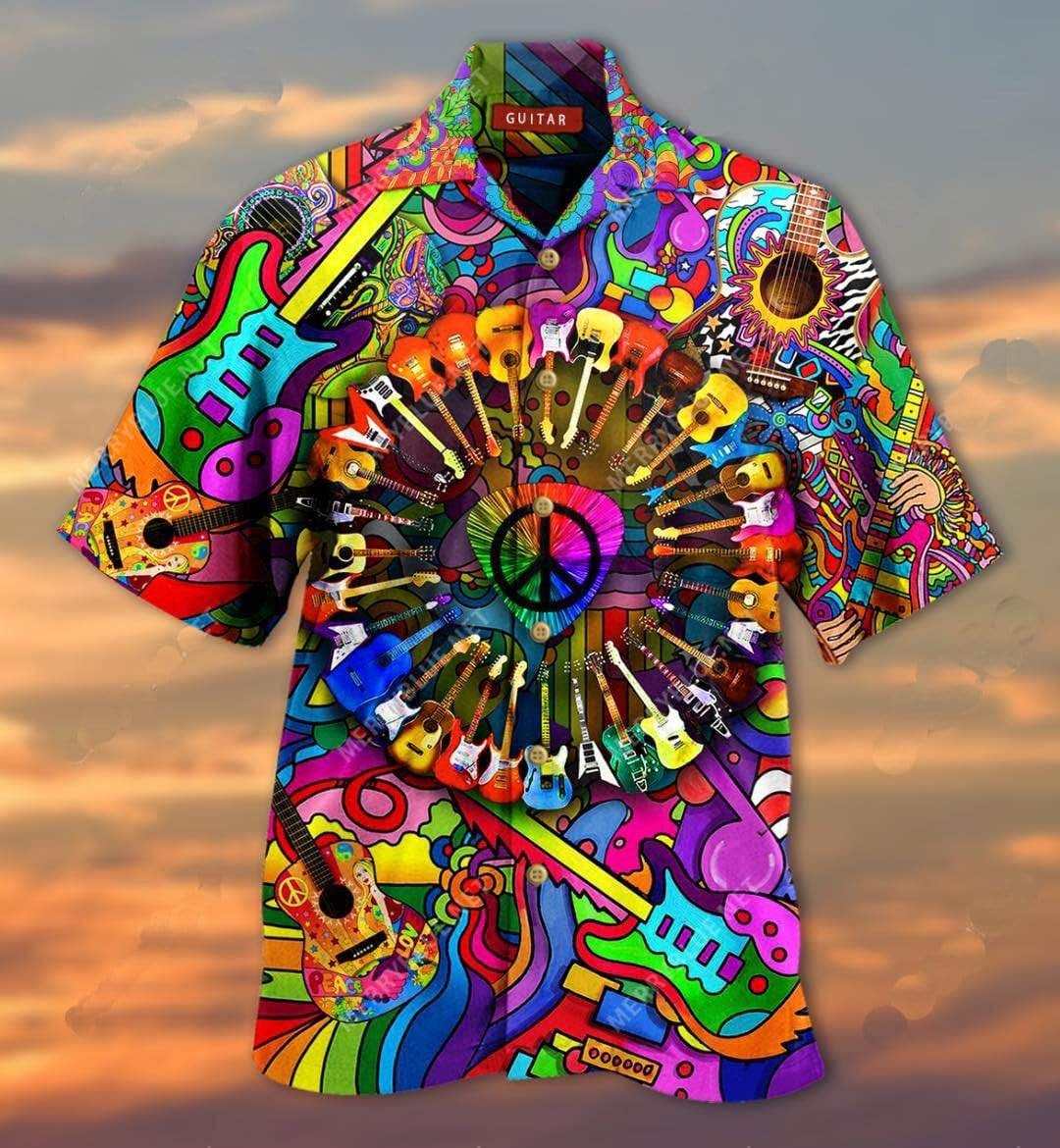 Find Colorful Hippie Guitar Unisex Hawaiian Aloha Shirts