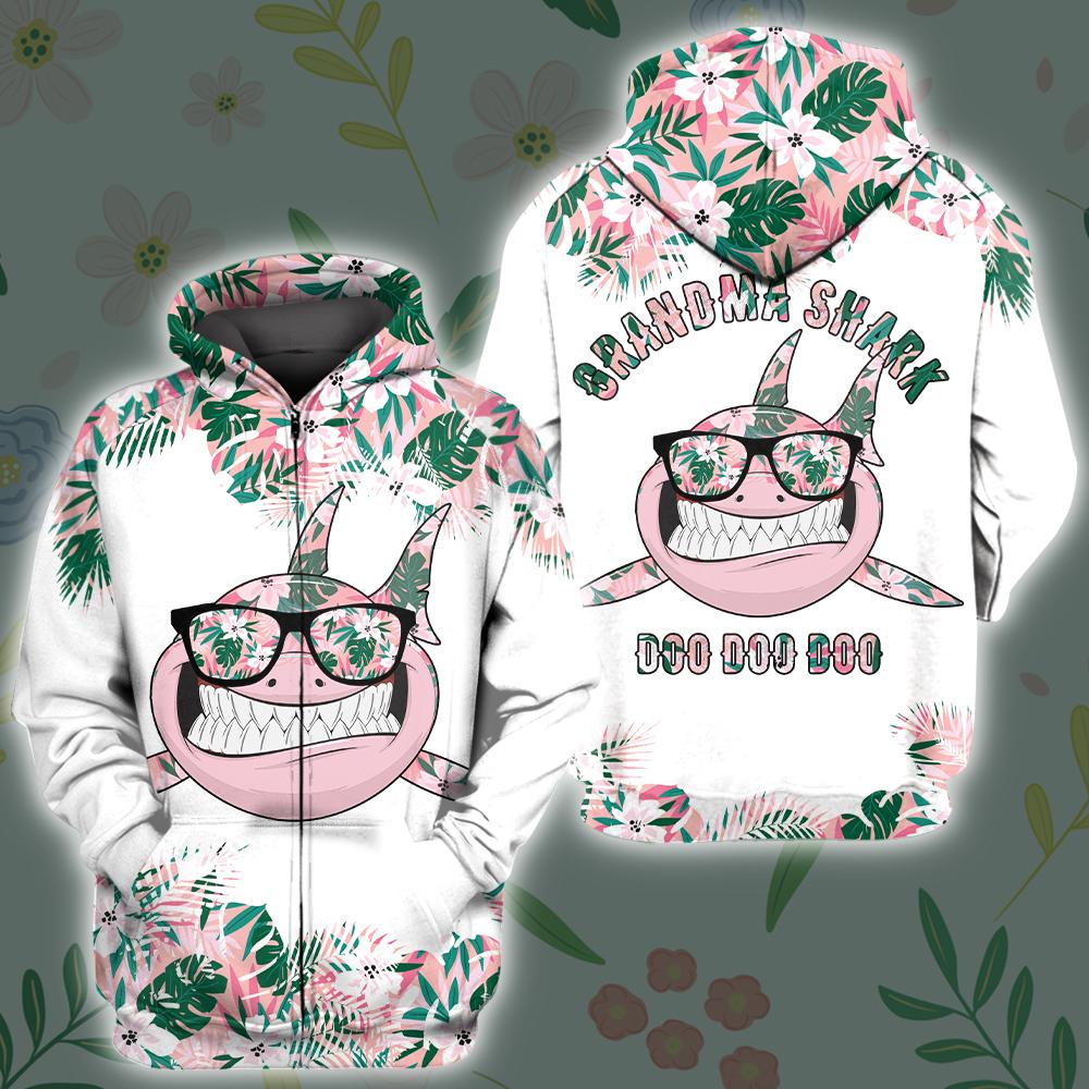 Vintage grandma shark doo doo doo 3D All Over Printed Hoodie/ Zip Hoodie Size S – 5XL