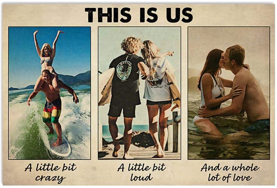 Vintage Surfing Couples This Is Us A Little Bit Crazy Whole Lot Of Love Poster Art Print      Home Decor Gift For Men Women Family Friend On Birthday Xmas