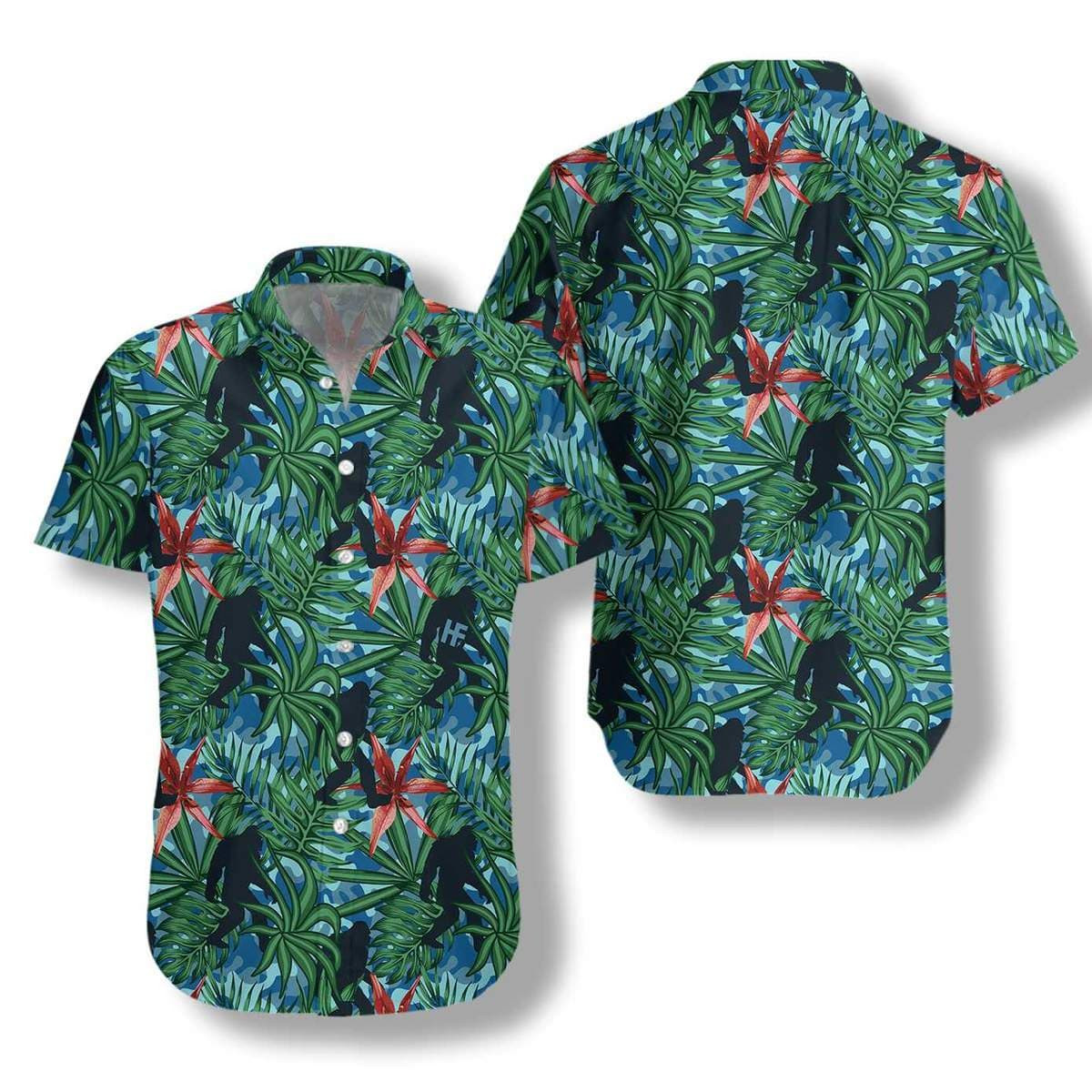 Hawaii Aloha Shirts Silhouette Bigfoot Walking Ha89407