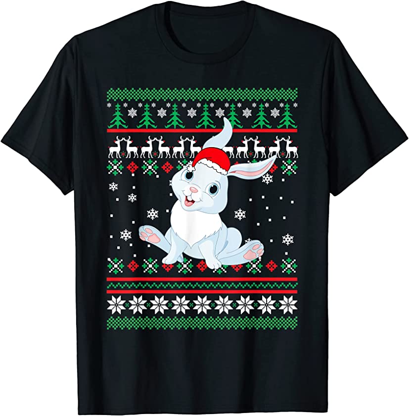 Rabbit Santa Hat Funny UGLY Christmas Pajama Holiday Xmas T-Shirt