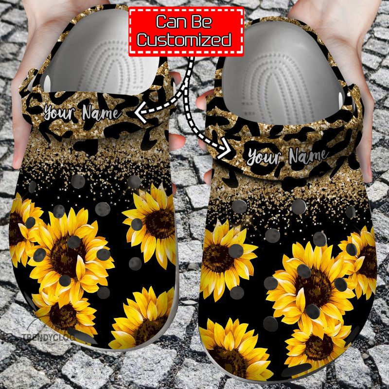 Sunflower Personalized Sunflowers Glitter Leopard Clog Shoes