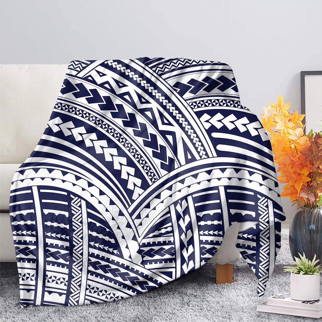 Blue Maori Polynesian Tattoo Print Blanket