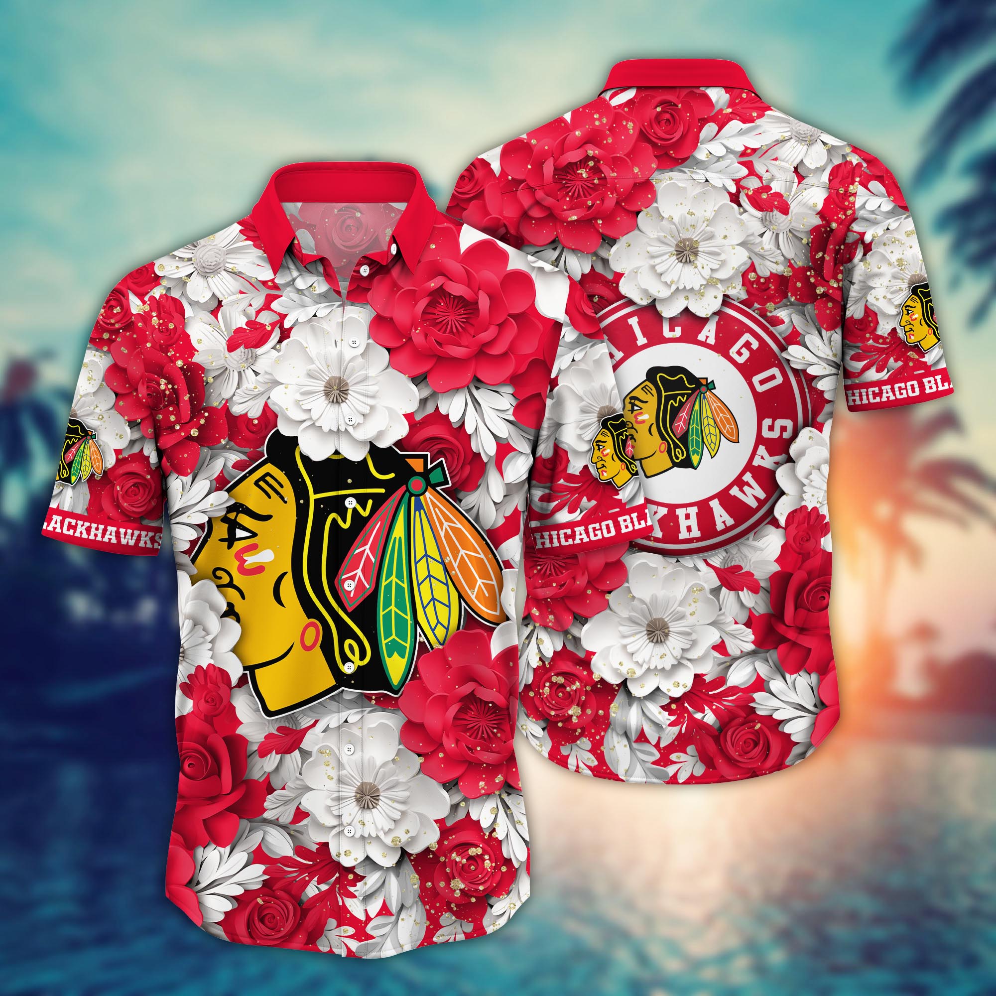 Chicago Blackhawks Floral Glory Hawaiian Shirt