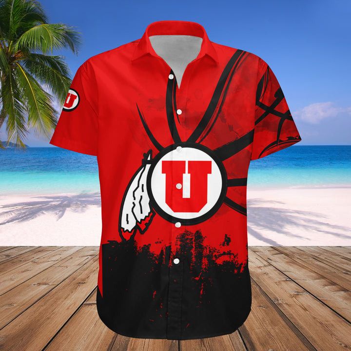 NCCA Utah Utes Custom Text Number Red Black Grunge Hawaiian Shirt