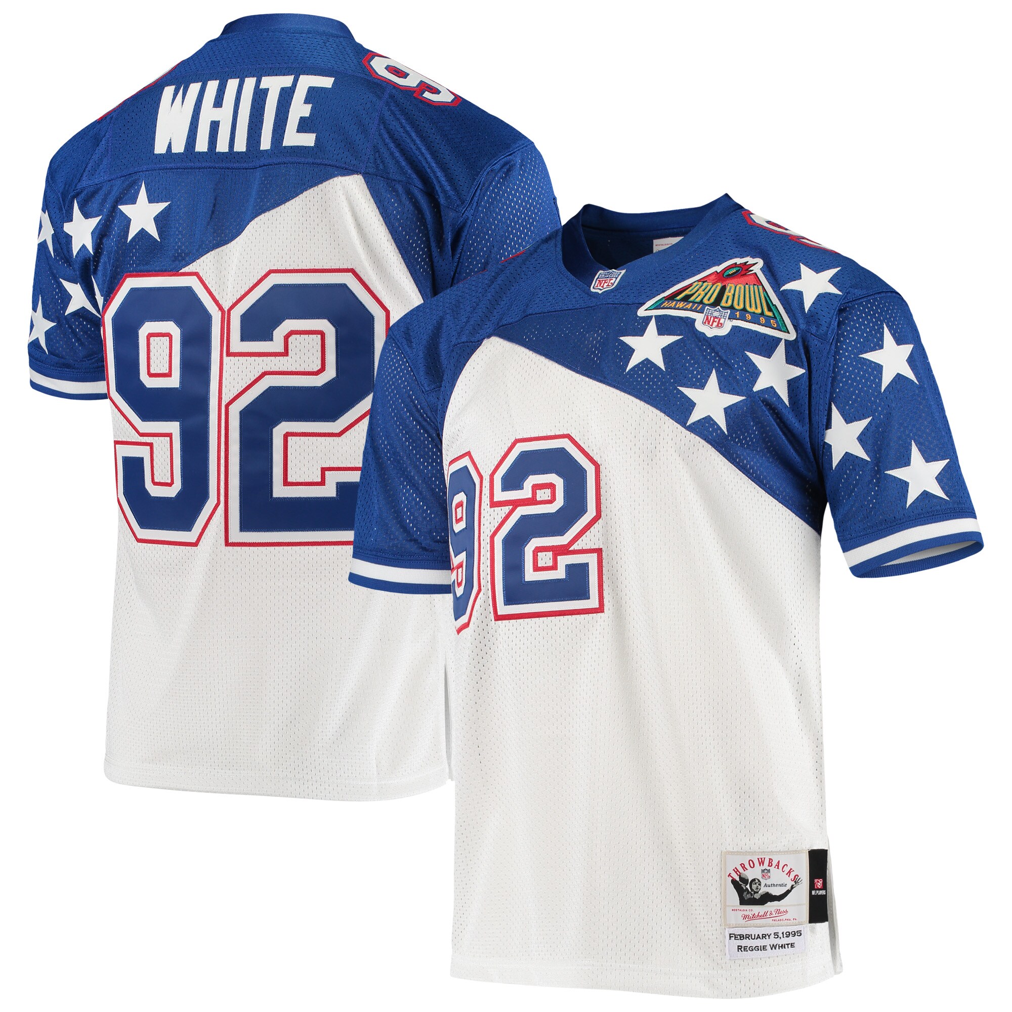 Reggie White NFC Mitchell & Ness 1995 Pro Bowl Authentic Jersey – White/Blue