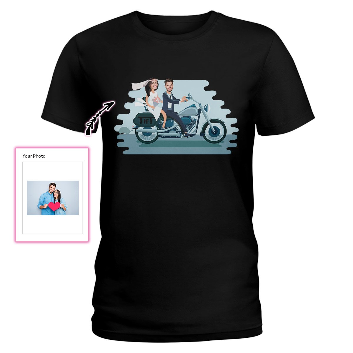 Custom Face Couple On Motorcycle Ez14 2410 Custom Ladies T-Shirt