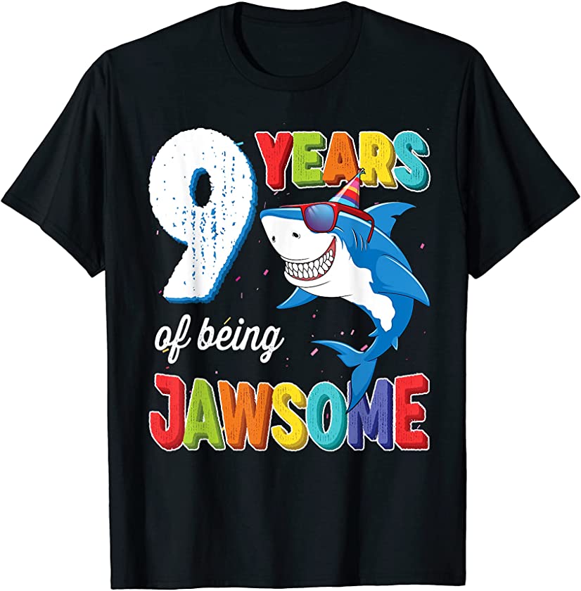 9 Years Old Shirt Boys Girls Gift Shark JawSome 9th Birthday T-Shirt