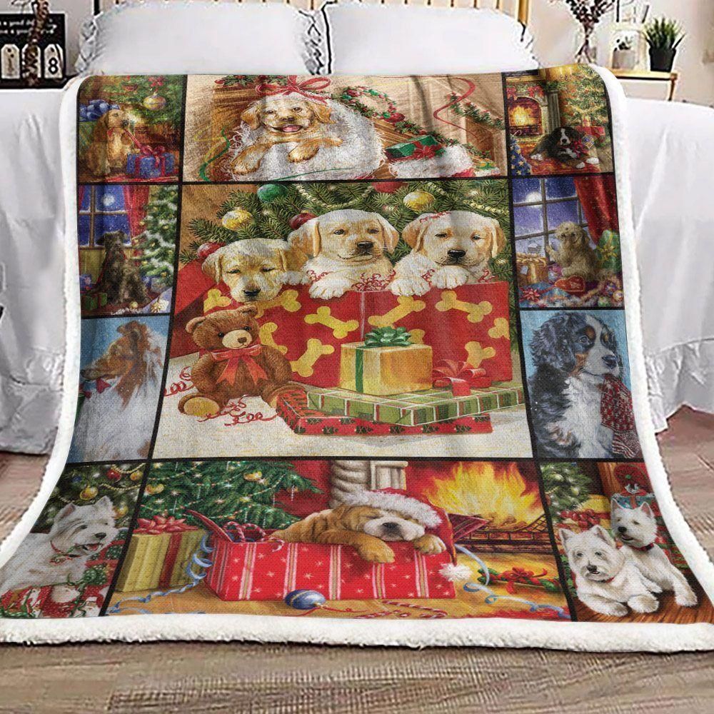 Decorative Christmas Puppy Dogs Photo Collection Design   Fleece Sherpa Blanket