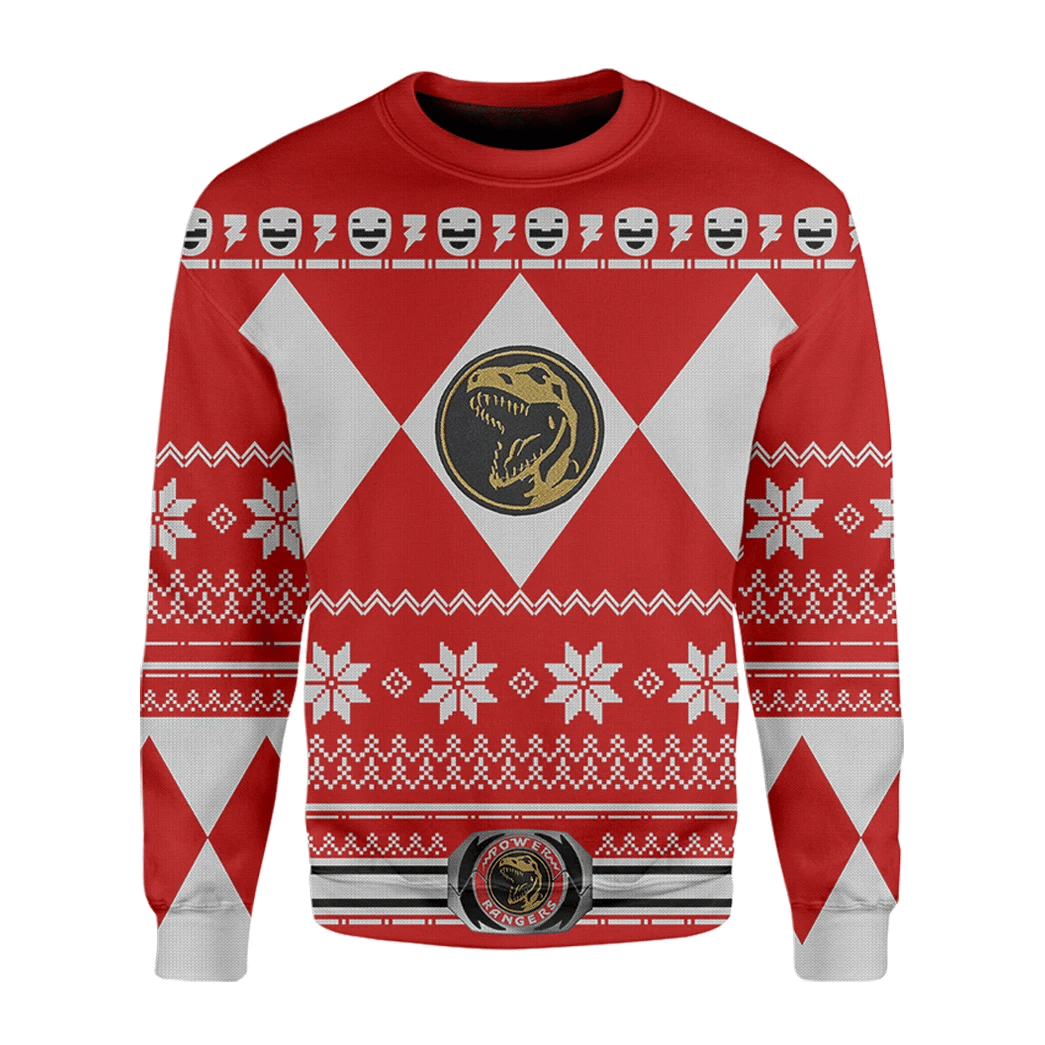 Alohazing 3D Mighty Morphin Red Power Rangers Ugly Christmas Custom Sweatshirt