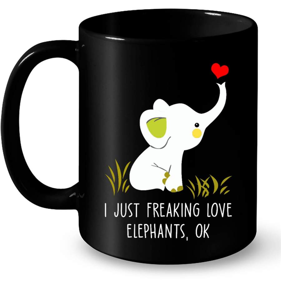 I Just Freaking Love Elephants, Ok – Full-Wrap Coffee Black Mug