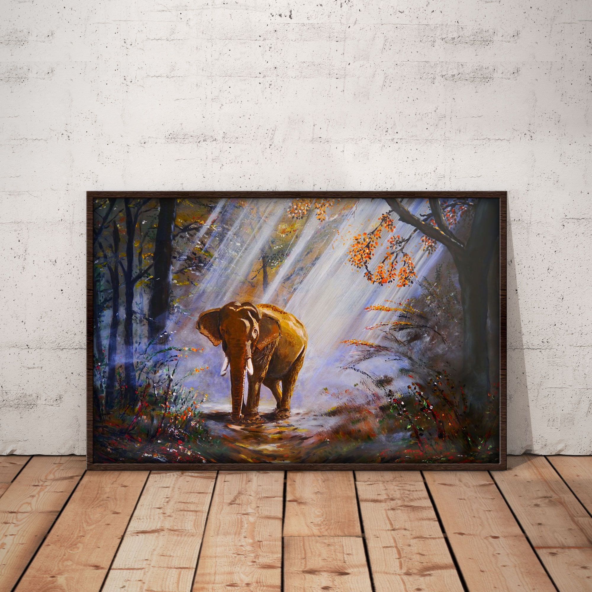 B1806 G866 Elephant Forest Animal Painting Poster & Canvas