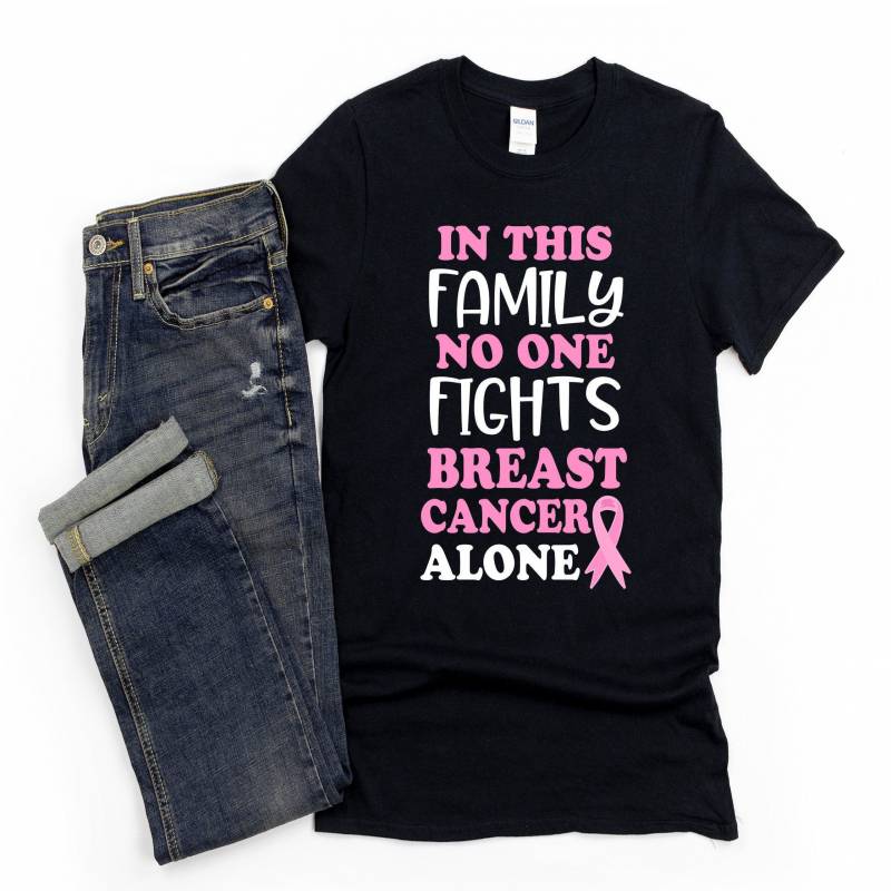 Crushtee Breast Cancer Shirt, In This Family, Breast Cancer Awareness Month, Pink Family Ribbon Short Sleeve Unisex T Shirt Long Sleeve Hoodie