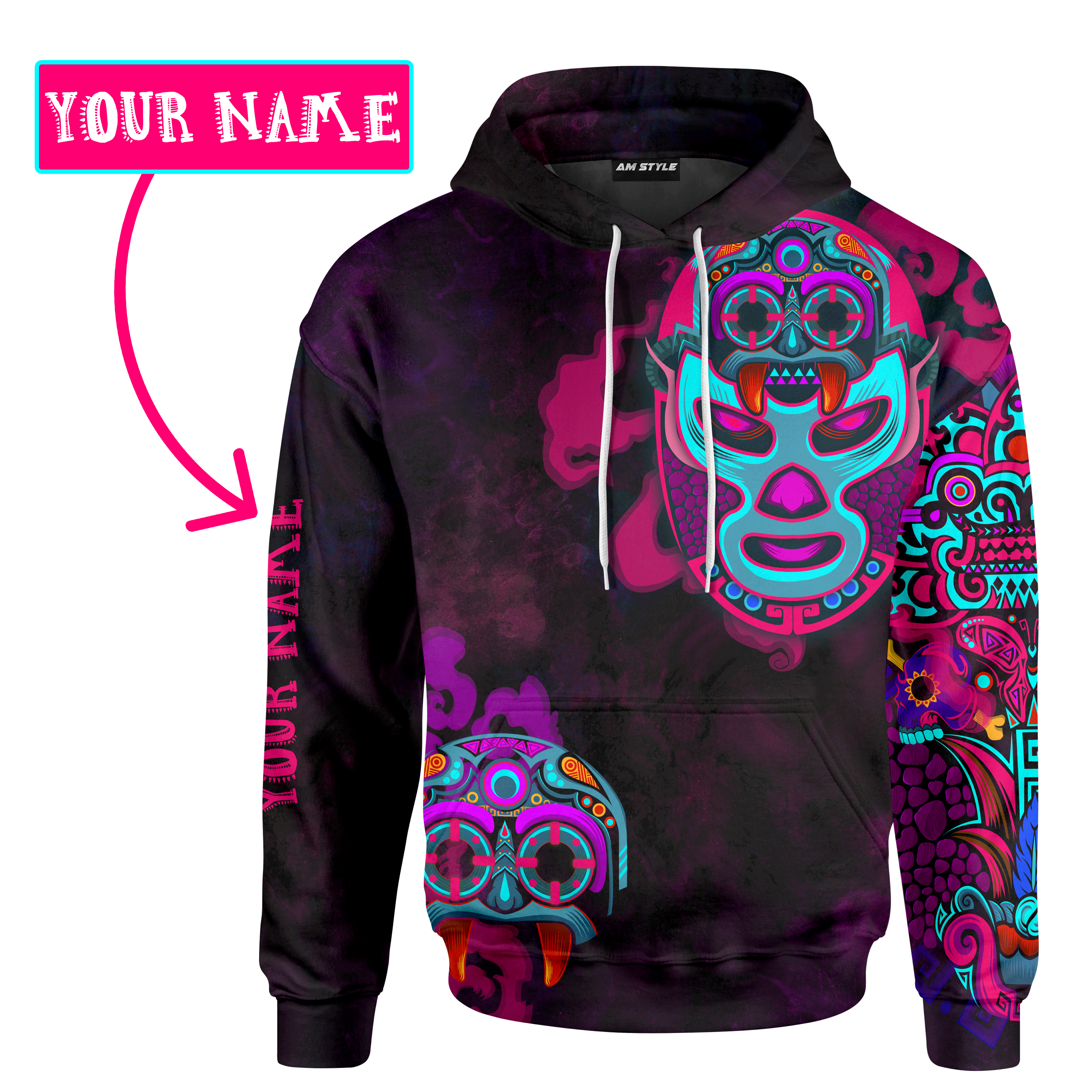 Aztec Tlaloc Mexican Wrestling Mask Neon Mexican Mural Art  Customized 3D All Over Printed Shirt – Am Style Design