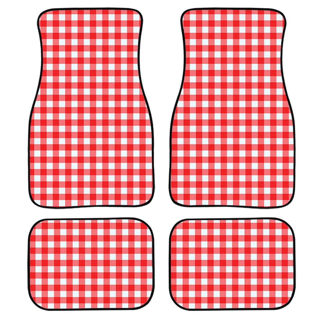 Red And White Check Pattern Print Front And Back Car Floor Mats, Front Car Mat