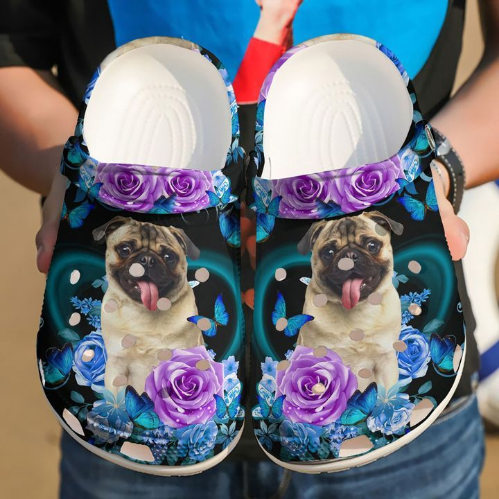 Pug Flowers Pub Crocs Crocband Clog Comfortable For Mens Womens Classic Clog Water Shoes