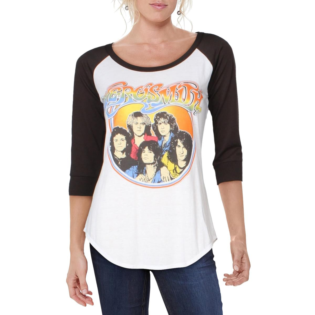 Aerosmith Womens Cotton Stretch Graphic Baseball Tee