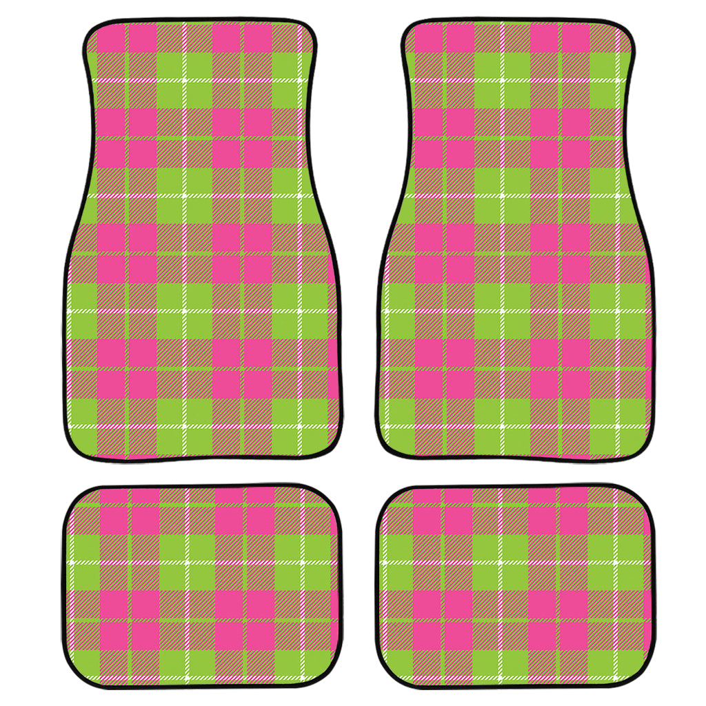 Pink Green And White Tartan Print Front And Back Car Floor Mats, Front Car Mat