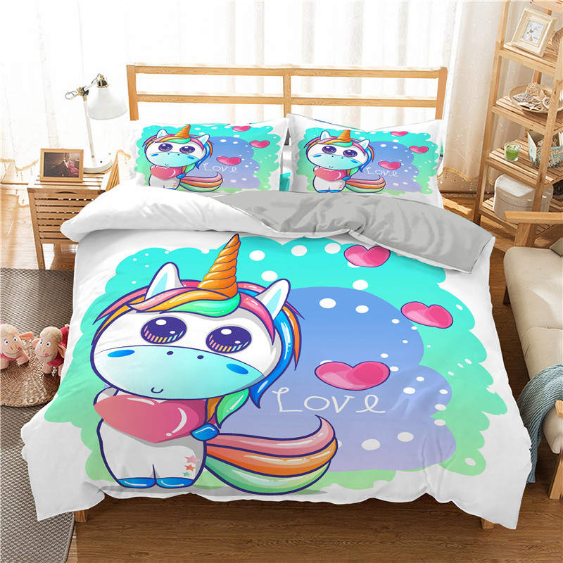 3D Cute Unicorn Bedding Set Duvet Covers Pillowcases Cartoon Luxury Bedding Sets Bedclothes Girl Children Home Decor