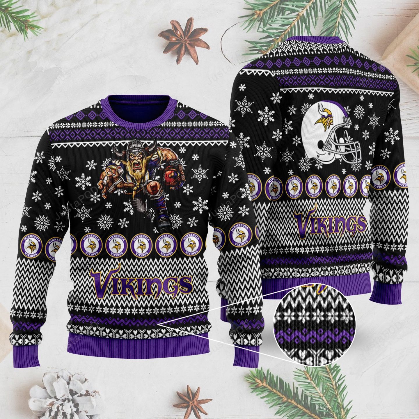 Sports Football Team Minnesota Vikings With Helmet On The Back For Gift For Fan Ugly Wool Sweater Christmas Ugly Sweater Christmas Sweaters