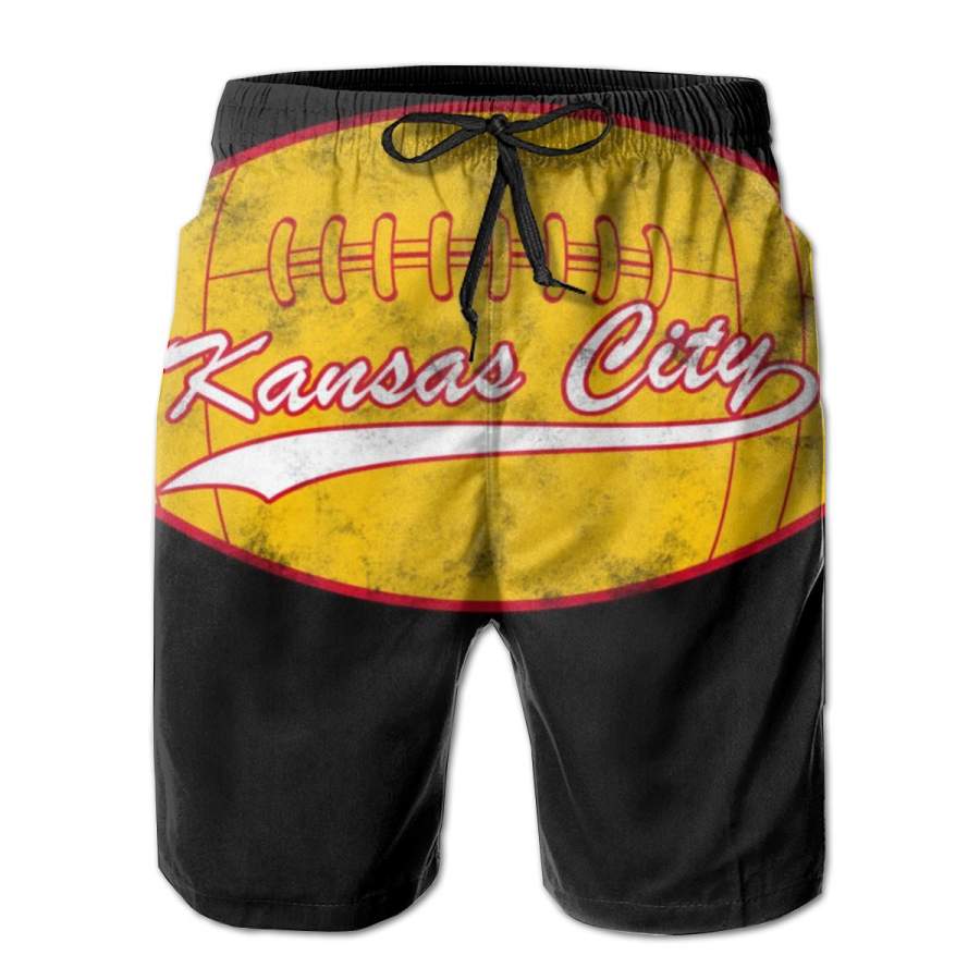 2 Pack Vintage Kansas City FC Football Horizontal Poster Men Swim Trunks Drawstring Elastic Waist Quick Dry Beach Shorts with Mesh Lining Swimwear Bathing Suits