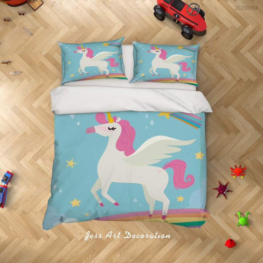 3D Blue Unicorn Quilt Cover Set Bedding Set Duvet Cover Pillowcases SF182