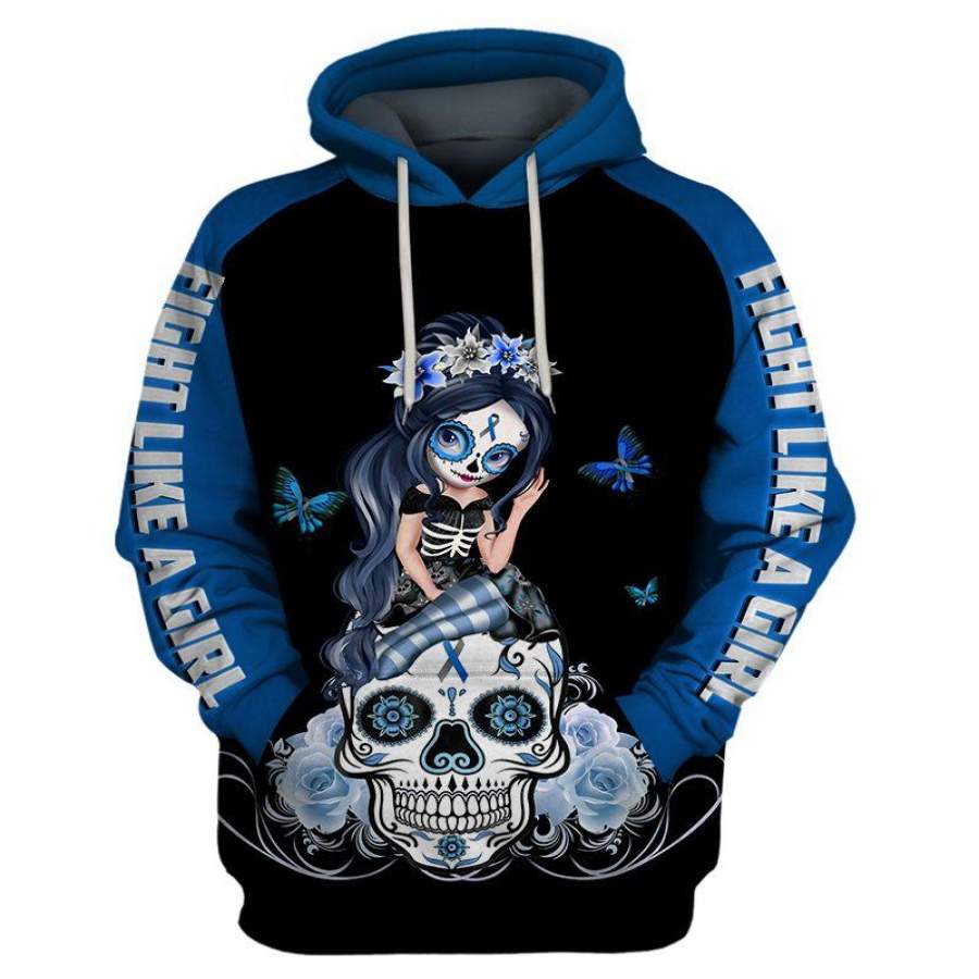 Blue Diabete Ribbon Awareness Sugar Skull Girl Hoodie