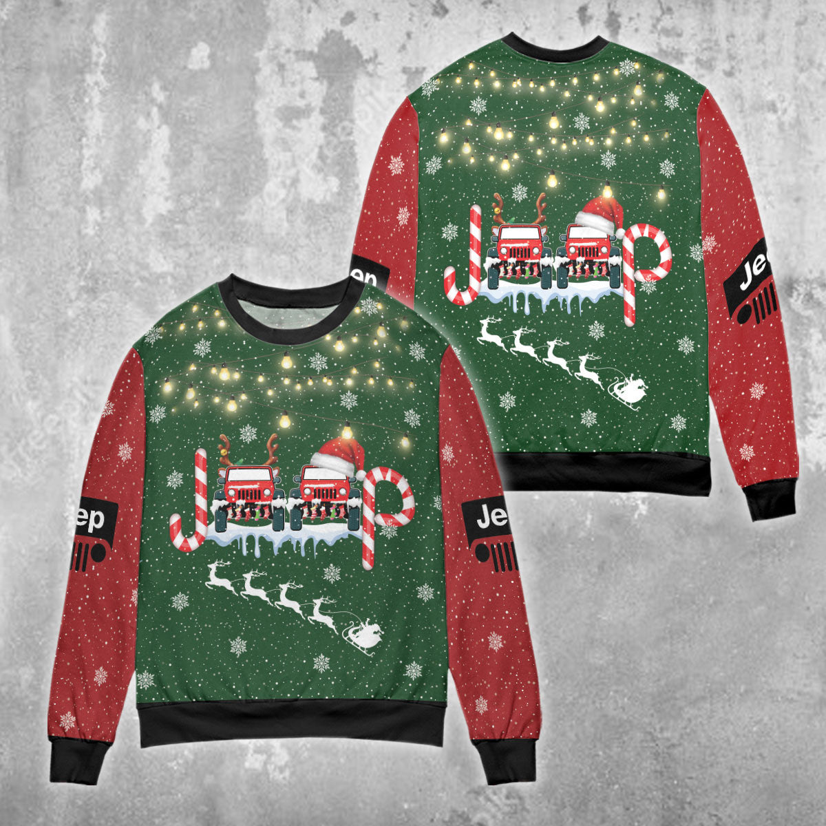 Merry Christmas Jeep Green Red Sweater Lt11