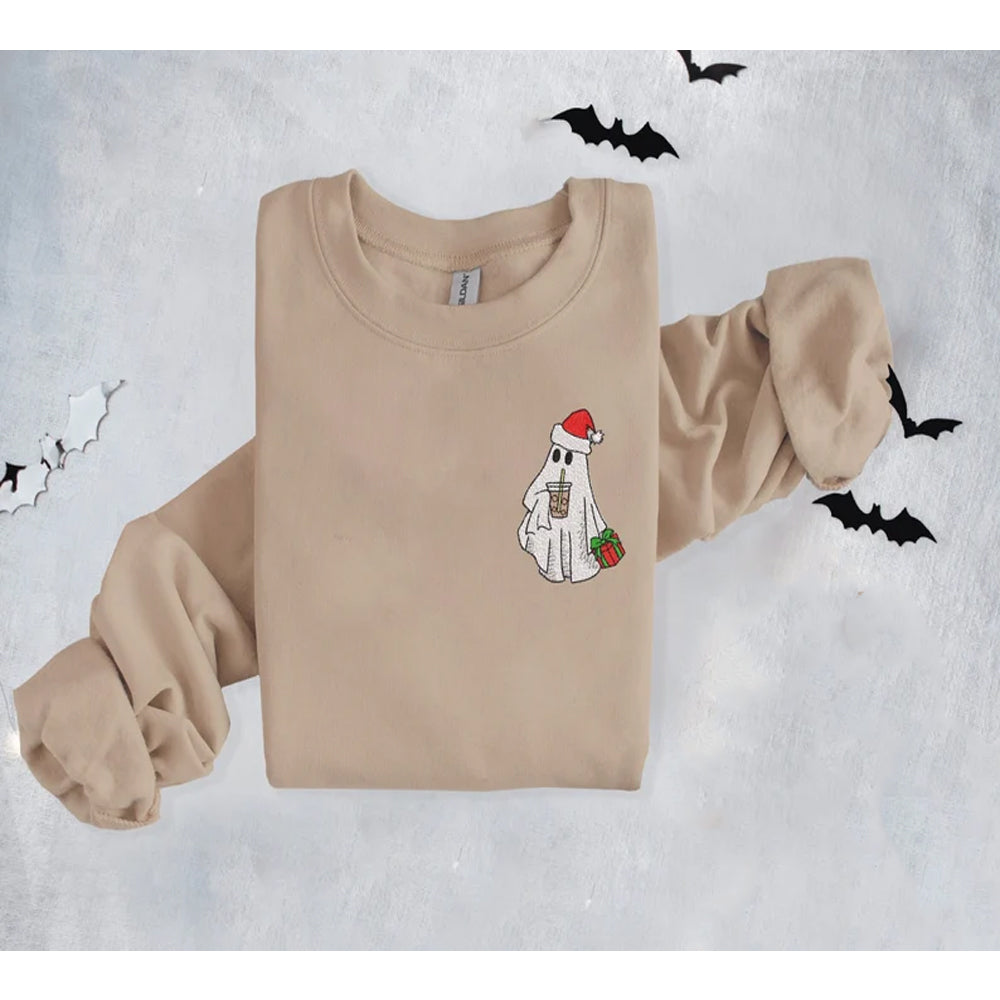 Christmas Ghost Halloween Embroidered Sweatshirt 2D Crewneck Sweatshirt All Over Print Sweatshirt For Women Sweatshirt For Men Sws4299