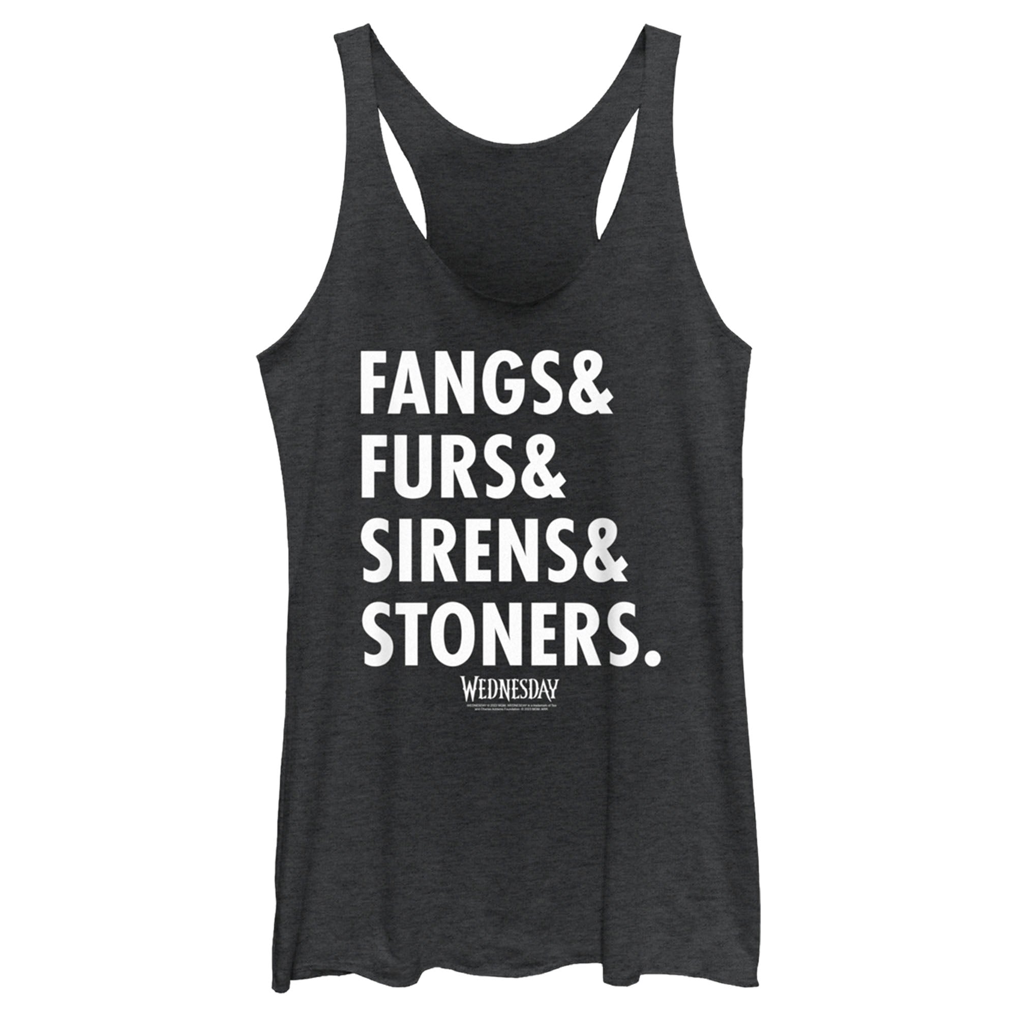 Women’S Wednesday Fangs & Furs & Sirens & Stoners Racerback Tank Top