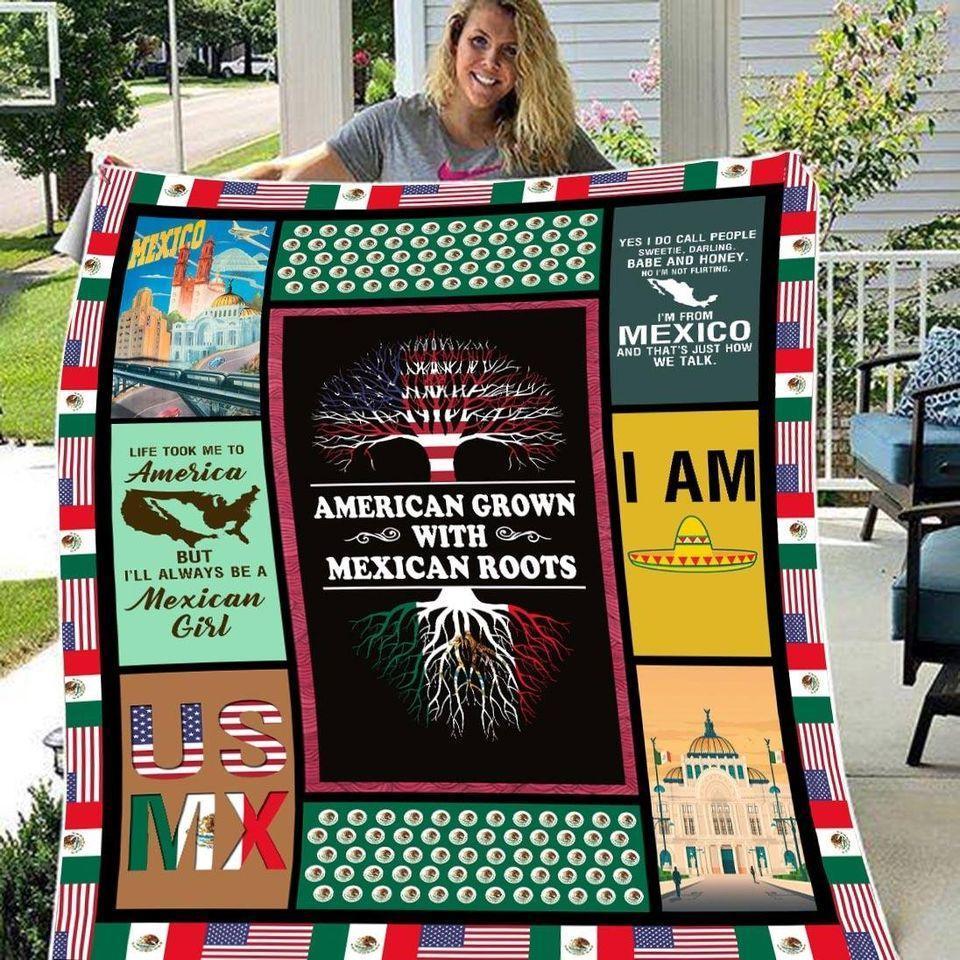 American Grown With American Roots Tree Of Life Gift For Proud Mexican Fleece Blanket Print 3D, Unisex, Kid, Adult