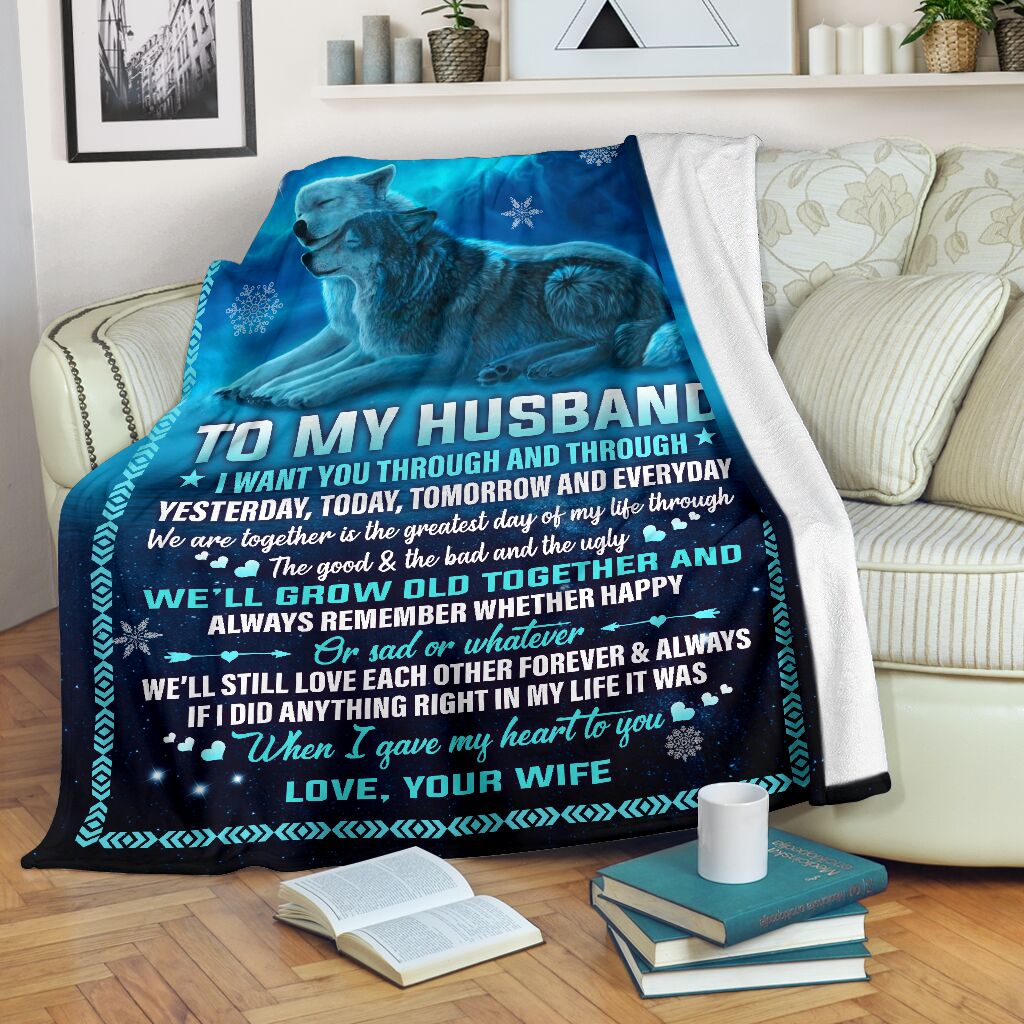 Wolf To My Husband I Want You Through Blanket Gift For Husband From Wife Birthday Gift Home Decor Bedding Couch Sofa Soft And Comfy Cozy