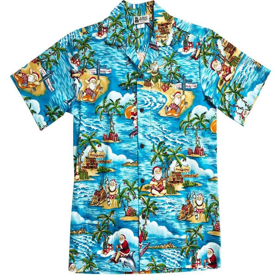 Funny Relaxing Santa Claus At The Beach Hawaii Aloha Shirts Ha29404