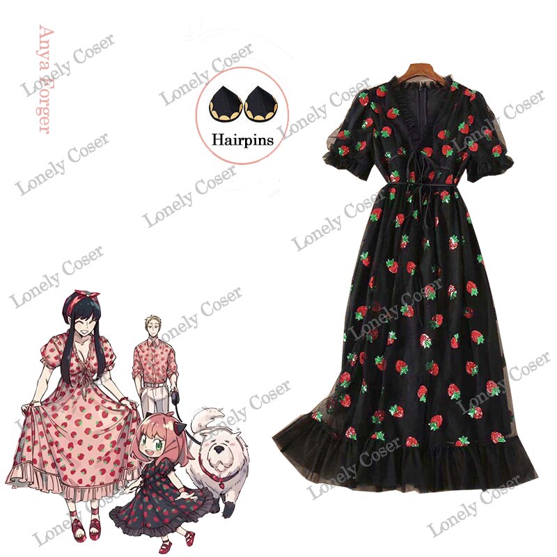 Anime Spy X Family Anya Forger Yor Forger Loid Forger Cosplay Costume Strawberry Dress Shirt Uniform Hawaii Vacation Girls Women alx