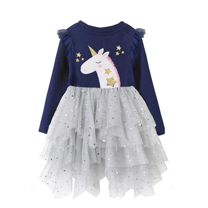 VIKITA Kids Tutu Dress for Girl Children Licorne Cartoon Dress Girls Birthday Party Princess Dresses Children Autumn Clothes alx