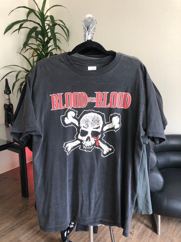 Vintage 1990 S Hardcore Blood For Blood Wasted Crew Bleeding Skull Cross Bones Band Shirt