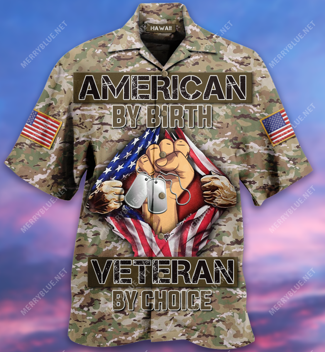 American By Birth Veteran By Choice Camo Hawaiian Shirt