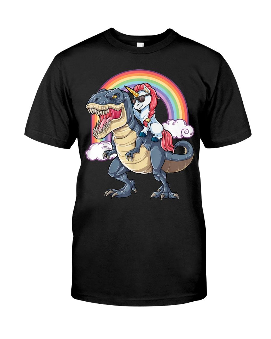 Unicorn Riding T Rex Shirt Dinosaur Boys Girl