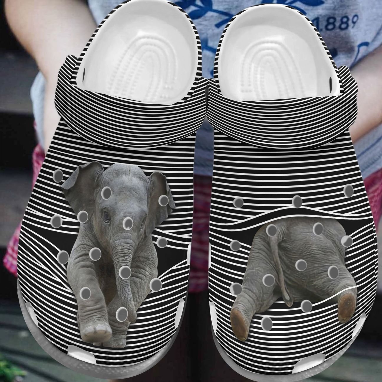 Elephant Personalize Clog, Custom Name, Text, Fashion Style For Women, Men, Kid, Print 3D Whitesole Get Out