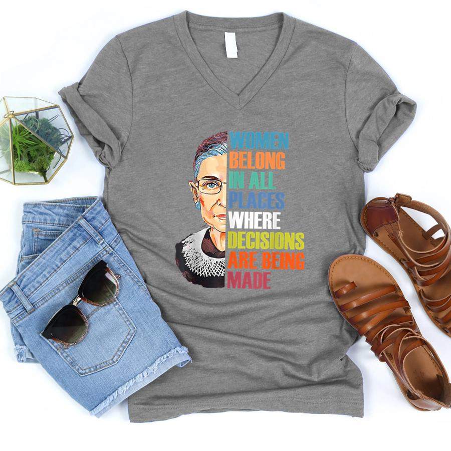 Women Belong In All Places Ruth Bader Ginsburg RBG Shirt  V-Neck