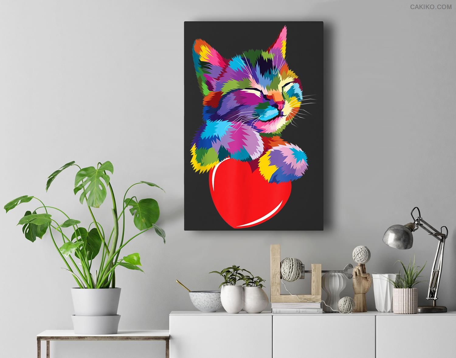 Cute Cat Gift For Kitten Lovers Colorful Art Kitty Adoption Premium Wall Art Canvas Decor