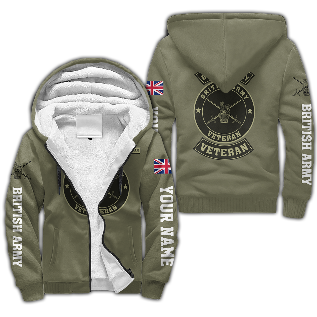 Proud to be British Army Veteran Personalized Name – 3D All Over Printed Fleece Zip Hoodie For Men and Women