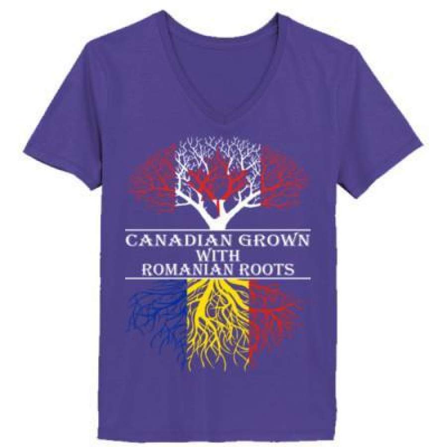 AGR Canadian Grown With Romanian Roots – Ladies’ V-Neck T-Shirt