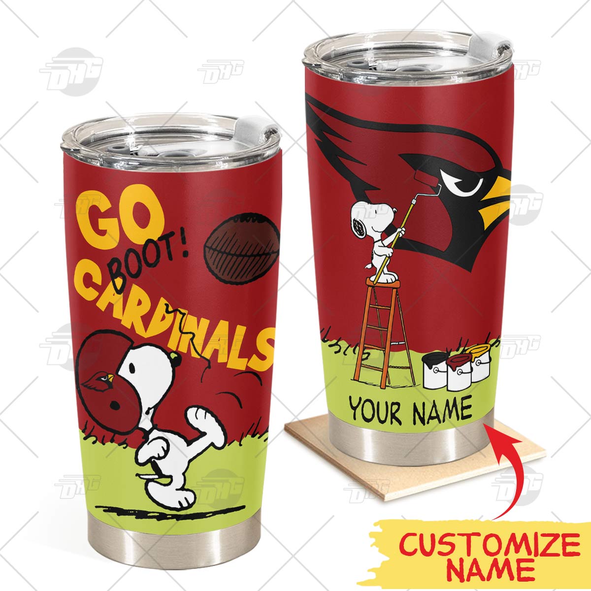 Personalize Arizona Cardinals Tumbler Snoopy Stainless Steel Tumbler 20Oz 30Oz Best Gift