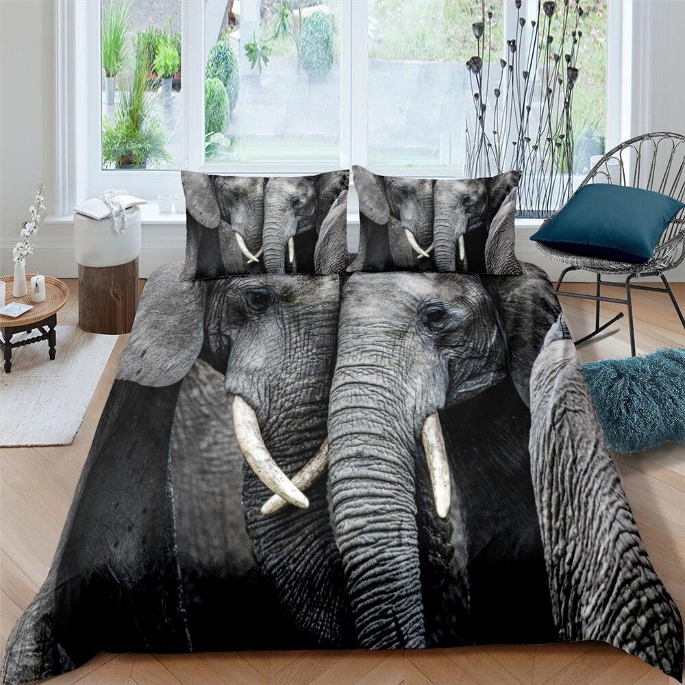 3D Elephants With Tusk 3 Pcs Quilted Comforter Set