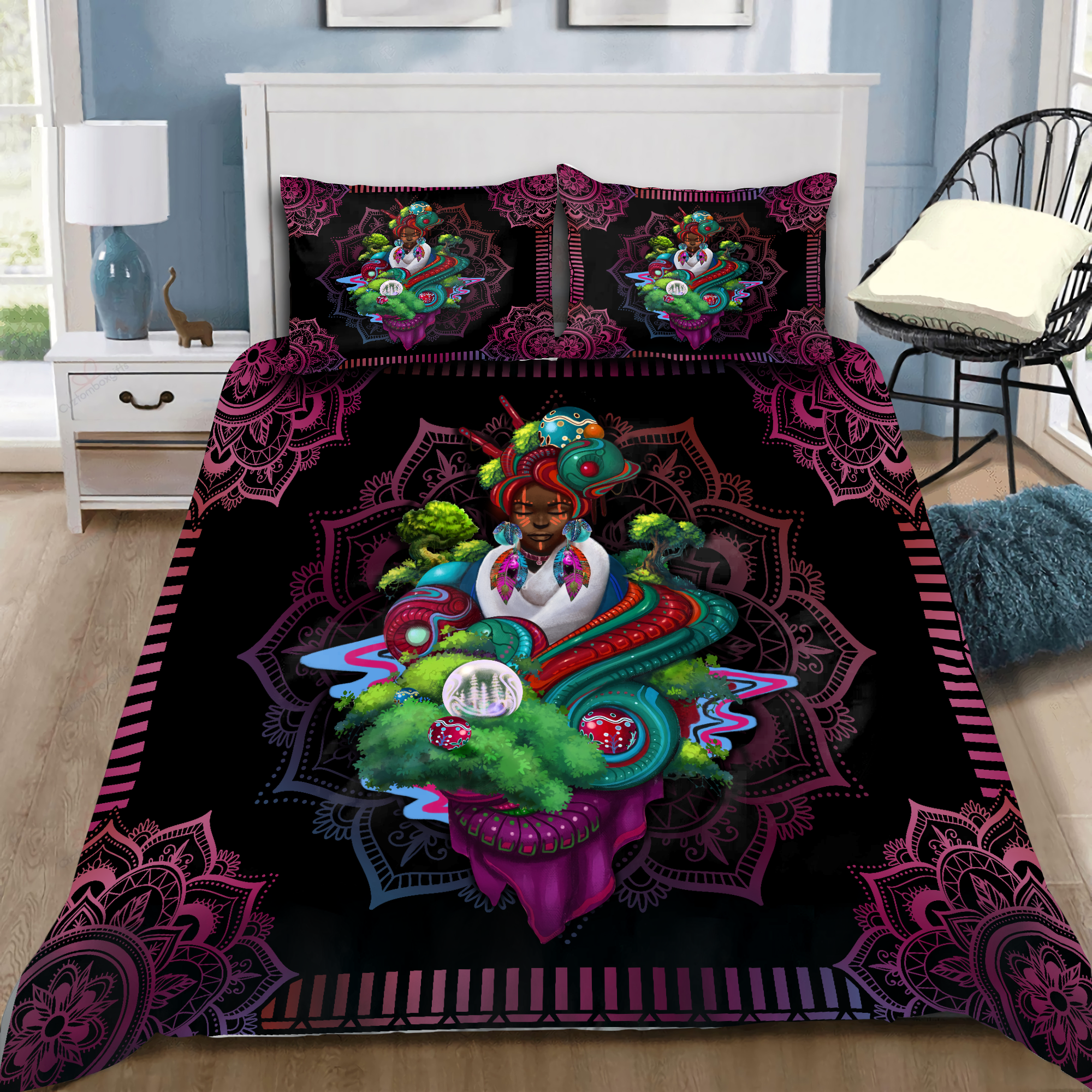 Tmarc Tee African Girl Mandala Pattern Deluxe Bedding Set Ml